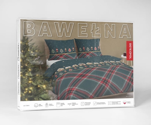 Świąteczna pościel bawełniana zielona 160x200 Domki z Pierników
