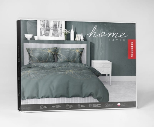 Pościel satyna bawełniana zielona 160x200 w kwiaty Home Satin