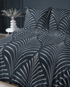 Pościel satyna bawełniana granatowo srebrna 220x200 w liście Home Satin