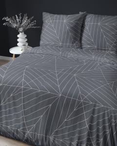 Pościel satyna bawełniana grafitowa 220x200 geometryczny wzór Home Satin