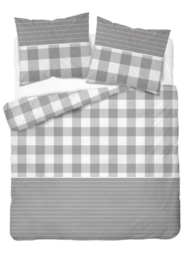 Pościel satyna bawełniana popielata 220x200 krata Home Satin