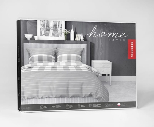 Pościel satyna bawełniana popielata 220x200 krata Home Satin