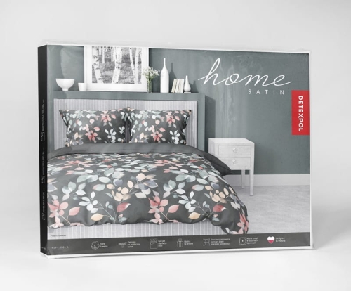 Pościel satyna bawełniana w szarości 160x200 kolorowe liście Home Satin
