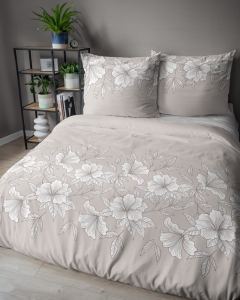 Pościel satyna bawełniana beżowa 220x200 w kwiatowy wzór Home Satin