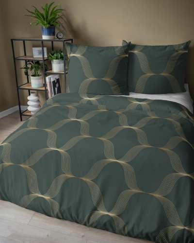 Pościel satyna bawełniana zielona 220x200 w złote fale Home Satin