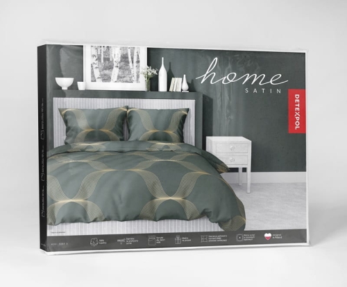 Pościel satyna bawełniana zielona 220x200 w złote fale Home Satin