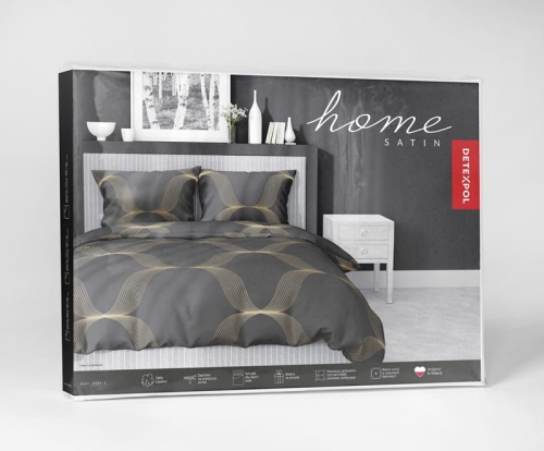 Pościel satyna bawełniana czarna 160x200 w złote fale Home Satin