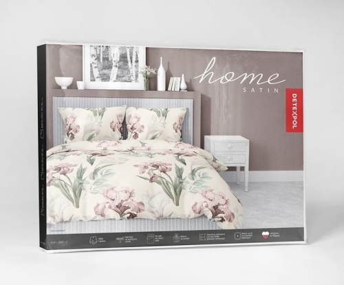 Pościel satyna bawełniana kremowa 160x200 w różowe irysy Home Satin