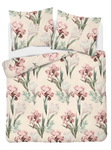 Pościel satyna bawełniana kremowa 220x200 w różowe irysy Home Satin
