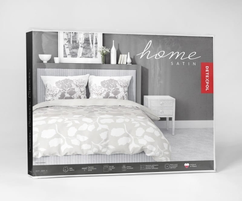 Pościel satyna bawełniana beżowo biała 220x200 w kwiaty i liście Home Satin