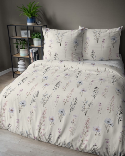 Pościel satyna bawełniana jasno kremowa 220x200 w polne kwiaty Home Satin