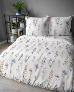 Pościel satyna bawełniana biała 220x200 w polne kwiaty Home Satin