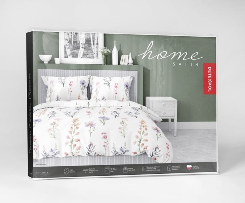 Pościel satyna bawełniana biała 220x200 w polne kwiaty Home Satin