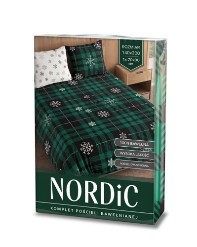 Pościel bawełniana świąteczna zielono biała 220x200 Nordic