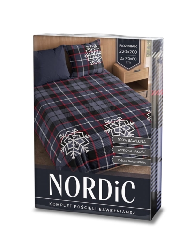 Pościel bawełniana świąteczna granatowo czerwona 220x200 Nordic