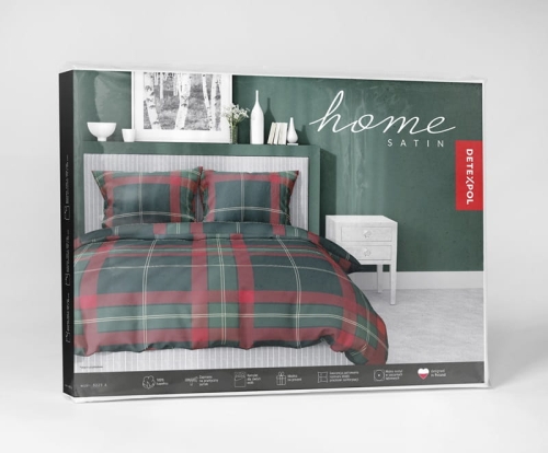 Pościel świąteczna z satyny bawełnianej czerwono zielona 140x200 Krata Home Satin