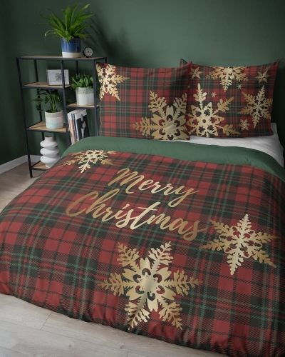 Komplet pościeli świątecznej Holland 220x200 Czerwono Zielona Merry Christmas