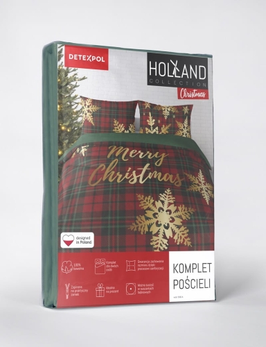 Komplet pościeli świątecznej Holland 220x200 Czerwono Zielona Merry Christmas