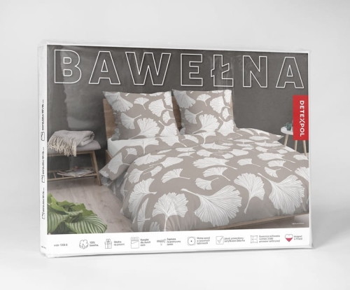 Pościel bawełniana 100% beżowa 220x200 w liście miłorzębu