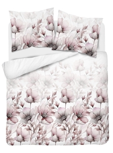 Pościel bawełniana 100% biała 160x200 w akwarelowe kwiaty w pastelowych odcieniach różu i beżu