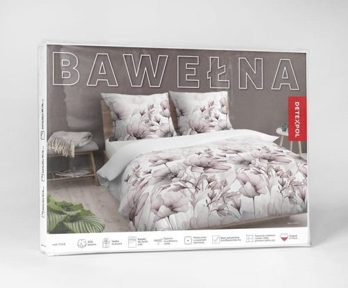 Pościel bawełniana 100% biała 220x200 w akwarelowe kwiaty w pastelowych odcieniach różu i beżu