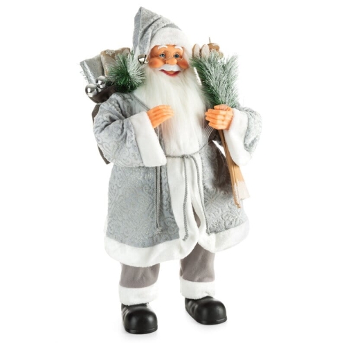 Mikołaj Stojący Biało Srebrny 80cm