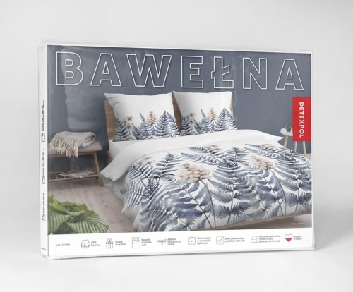 Pościel bawełniana 100% 220x200 w niebieskie paprocie i łubiny