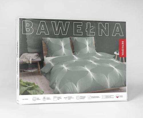 Pościel bawełniana zielona 100% 220x200 w symetryczne linie