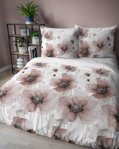 Pościel z satyny bawełnianej białej 160x200 Home Satin w duże kwiaty
