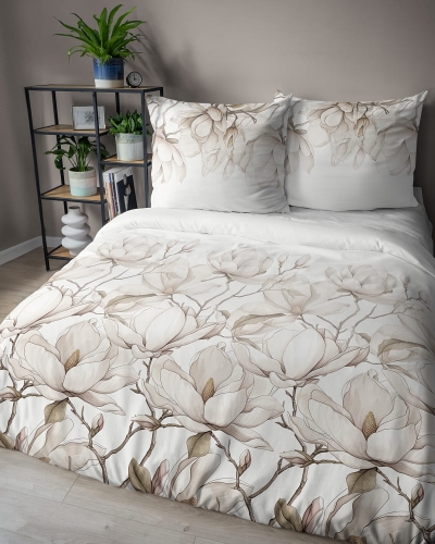 Pościel z satyny bawełnianej 220x200 Home Satin w beżowe magnolie