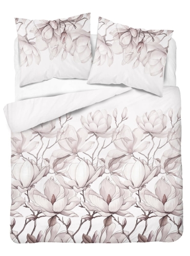 Pościel z satyny bawełnianej 160x200 Home Satin w różowo beżowe magnolie 