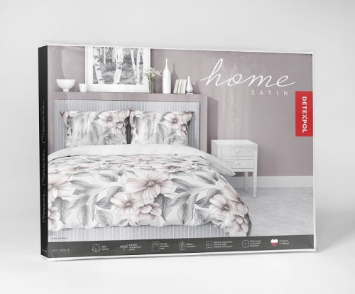 Pościel z satyny bawełnianej 160x200 Home Satin w beżowo-szaro-różowe kwiaty