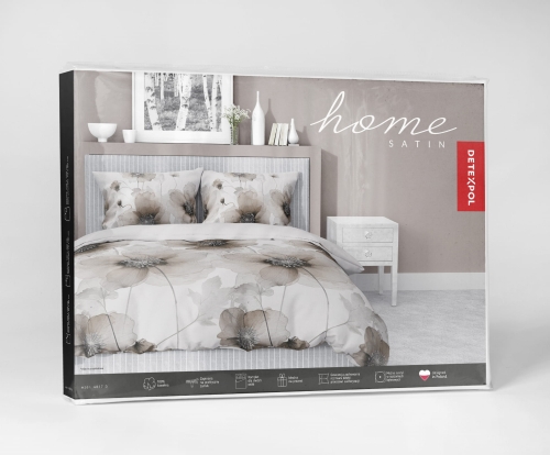 Pościel z satyny bawełnianej 160x200 Home Satin w duże beżowe kwiaty