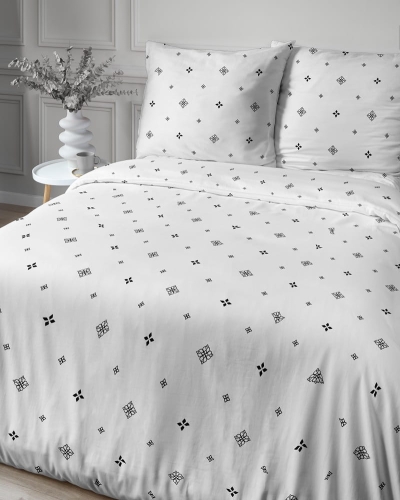 Pościel z satyny bawełnianej białej 200x200 Home Satin minimalistyczny wzór geometryczny