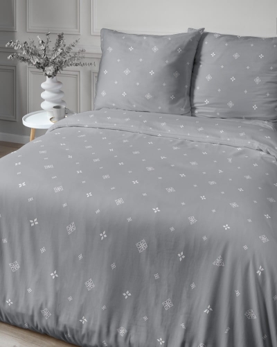 Pościel z satyny bawełnianej szara 220x200 Home Satin minimalistyczny wzór geometryczny