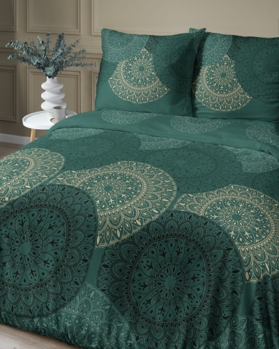 Pościel z satyny bawełnianej 220x200 Home Satin zielono złota mandala