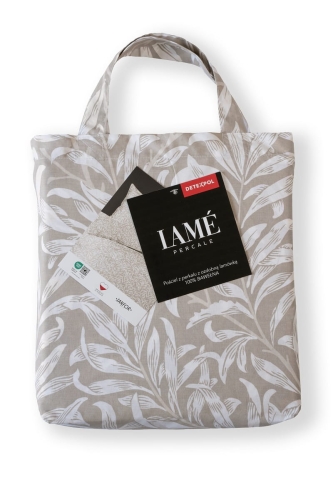 Pościel z perkalu beżowa 160x200 liście Lame Percale