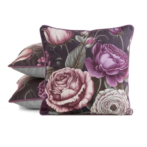 Poszewka dekoracyjna Velvet Z Lamówką 45x45 Duże Fioletowe Kwiaty