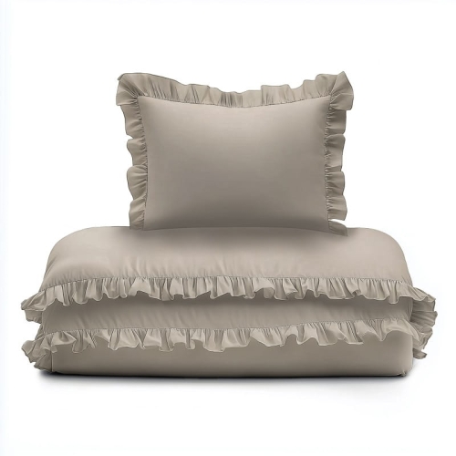 Pościel dziecięca bawełniana 100x135 Taupe Falbana