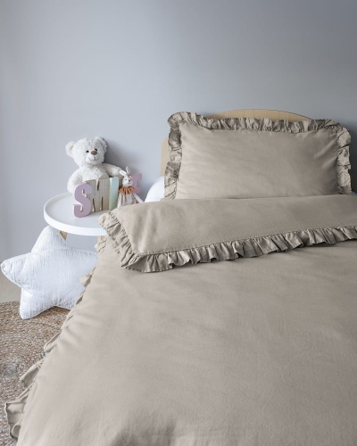 Pościel dziecięca bawełniana 100x135 Taupe Falbana