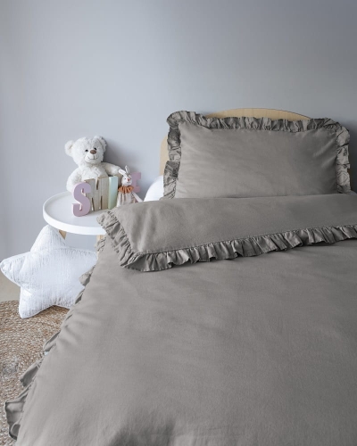 Pościel dziecięca bawełniana 100x135 Warm Grey Falbana