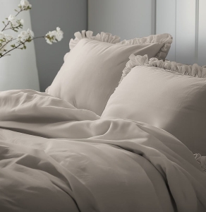 Pościel bawełniana Boho 160x200 Taupe z falbaną