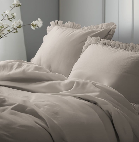 Pościel bawełniana Boho 160x200 Taupe z falbaną