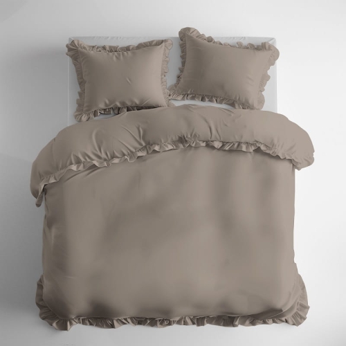 Pościel bawełniana Boho 220x200 Taupe z falbaną