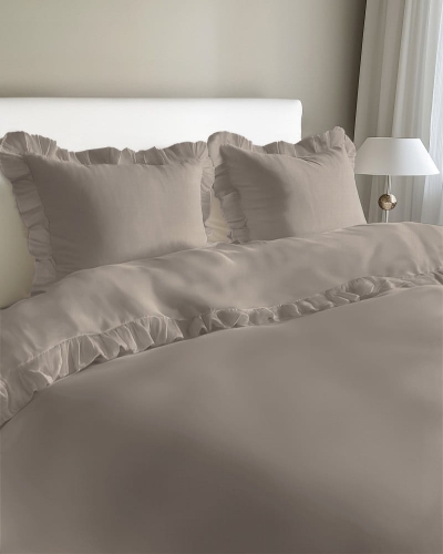 Pościel bawełniana Boho 220x200 Taupe z falbaną