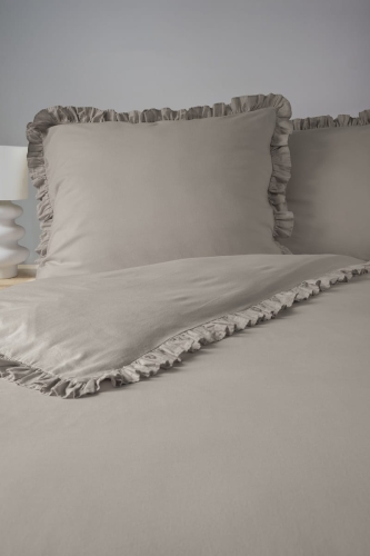 Pościel bawełniana Boho 220x200 Taupe z falbaną