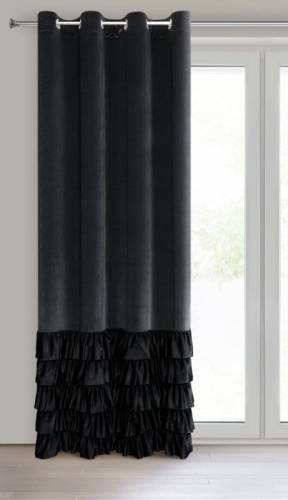Zasłona Dani 140x250 czarna falbanki przelotki 
