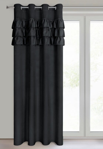 Zasłona Sami 140x250 czarna falbanki przelotki