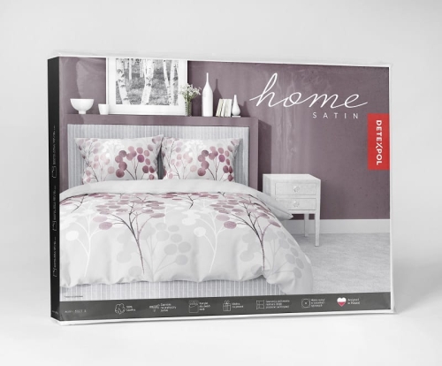Komplet pościeli z satyny bawełnianej jasnoszarej 160x200 w gałązki