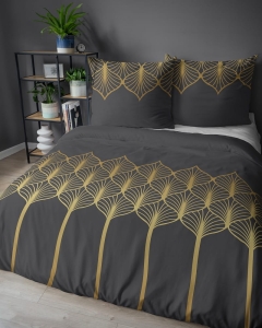 Komplet pościeli z satyny bawełnianej czarnej 220x200 w geometryczny wzór